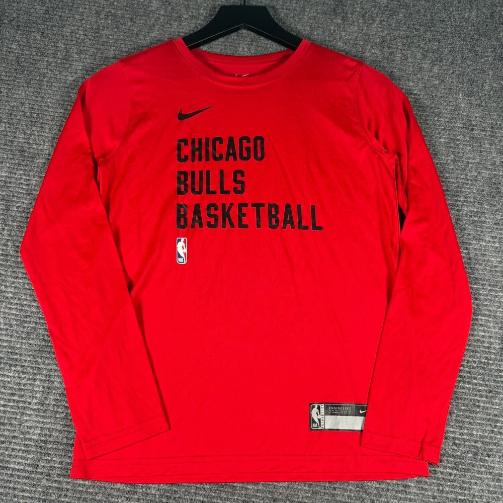 Nike Chicago Bulls Basketball Shirt Youth Medium Red Excellent Long Sleeve Tee